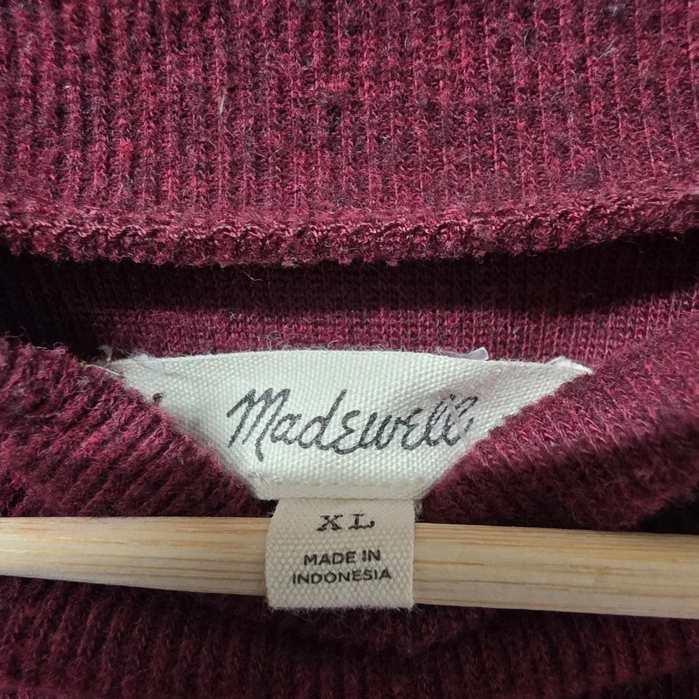 Madewell Burgundy Mock Neck Puff Sleeve Textured Knit Top XL CKP455955837